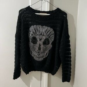 Black Crochet Katsumi 100% Acrylic Loose Fit Sequined Skull Sweater Size S/M